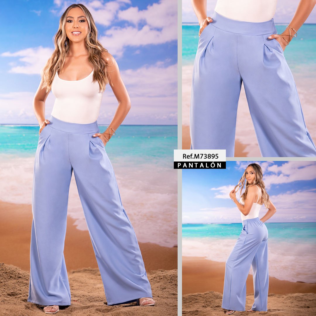 Pantalón Palazzo Outfit Pantalon Azul Cielo Mujer Pantalón De