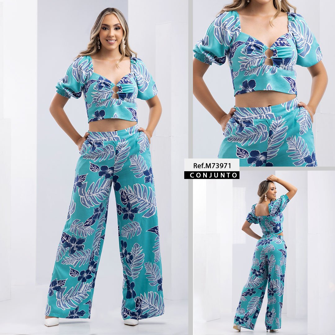 M73971 CONJUNTO CHALIS ESTAMPADO VERDE MENTA