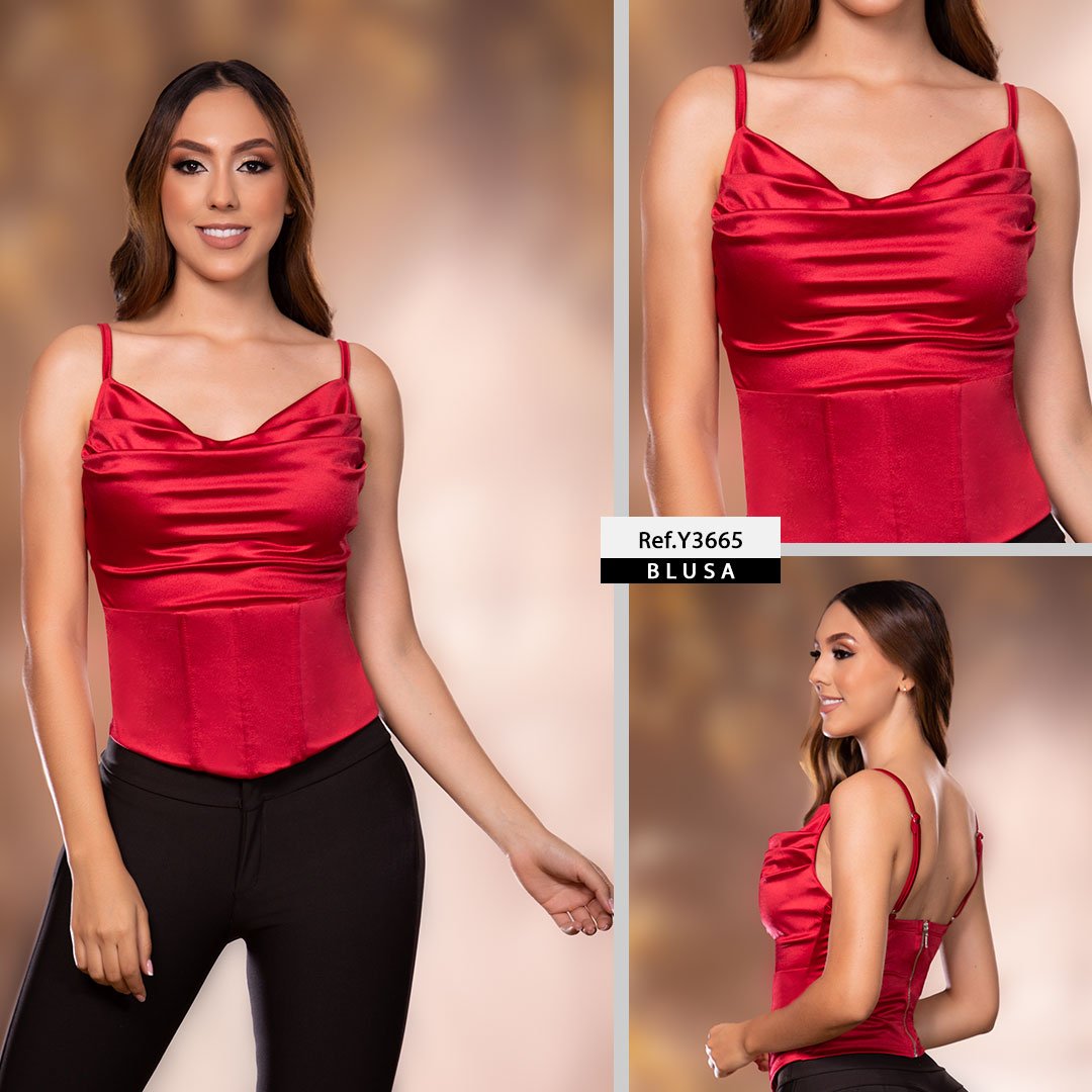 Y3665 BLUSA LICRA ESPEJO ROJO