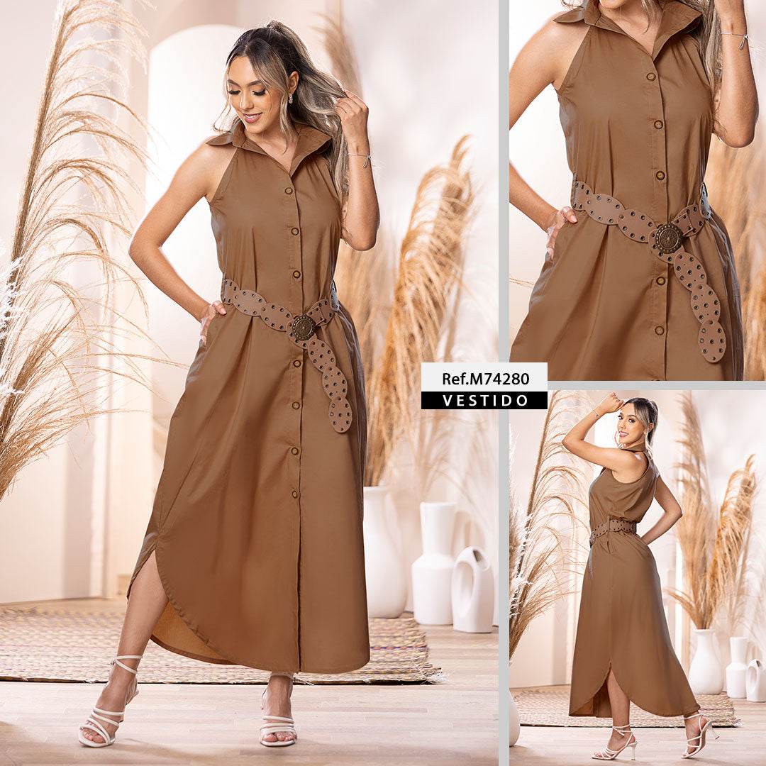 M74280 VESTIDO POPELINA CAFE